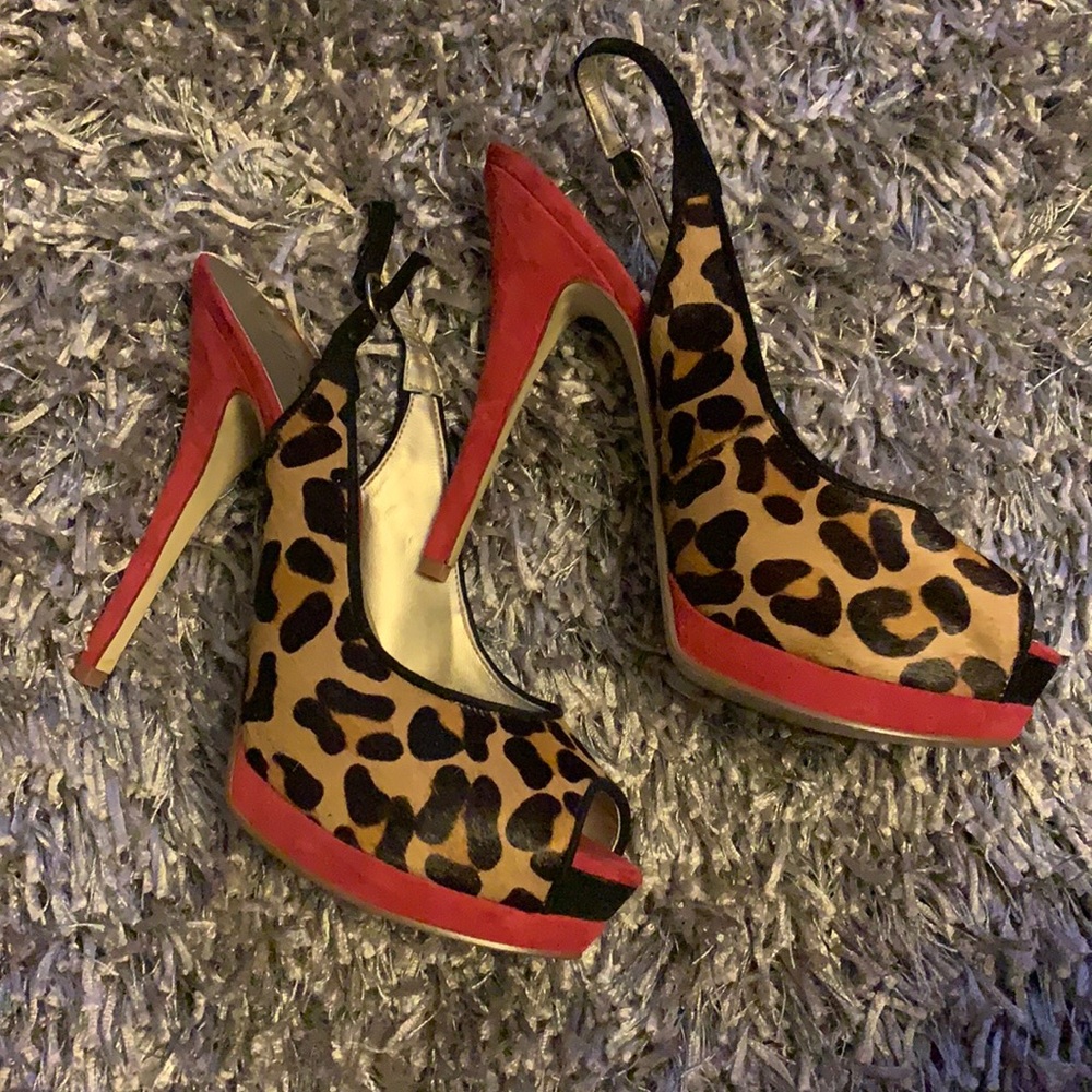 Guess Leopard Print Suede High Heels Sling Back